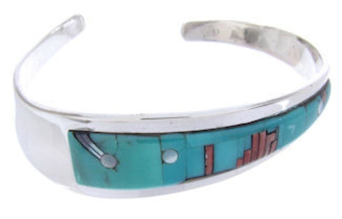 Multicolor Native American Mesa Design Silver Cuff Bracelet YS67339